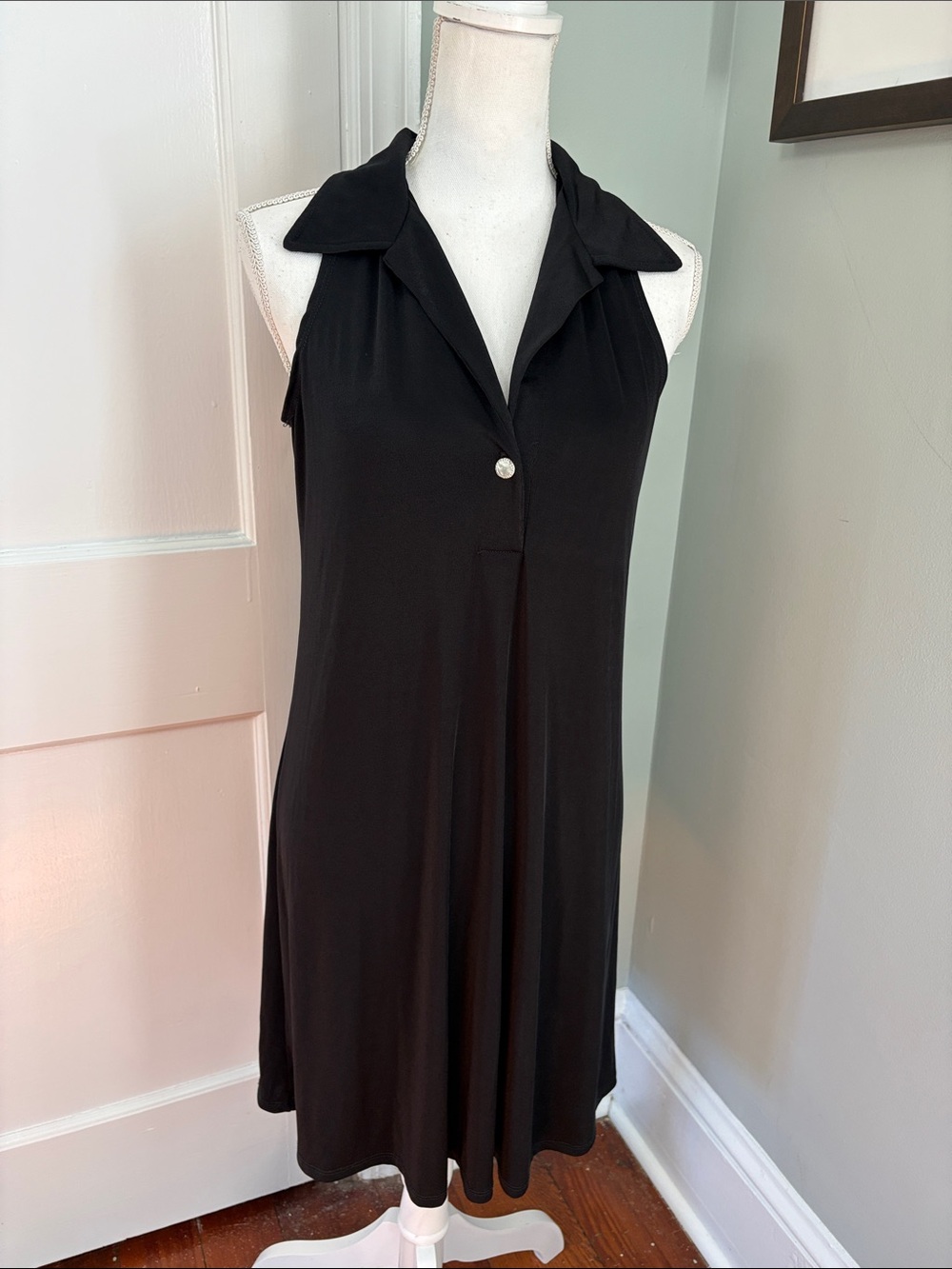 Vintage 1990s J Valdi Black Stretch Sleeveless Dress Knee Length size Large